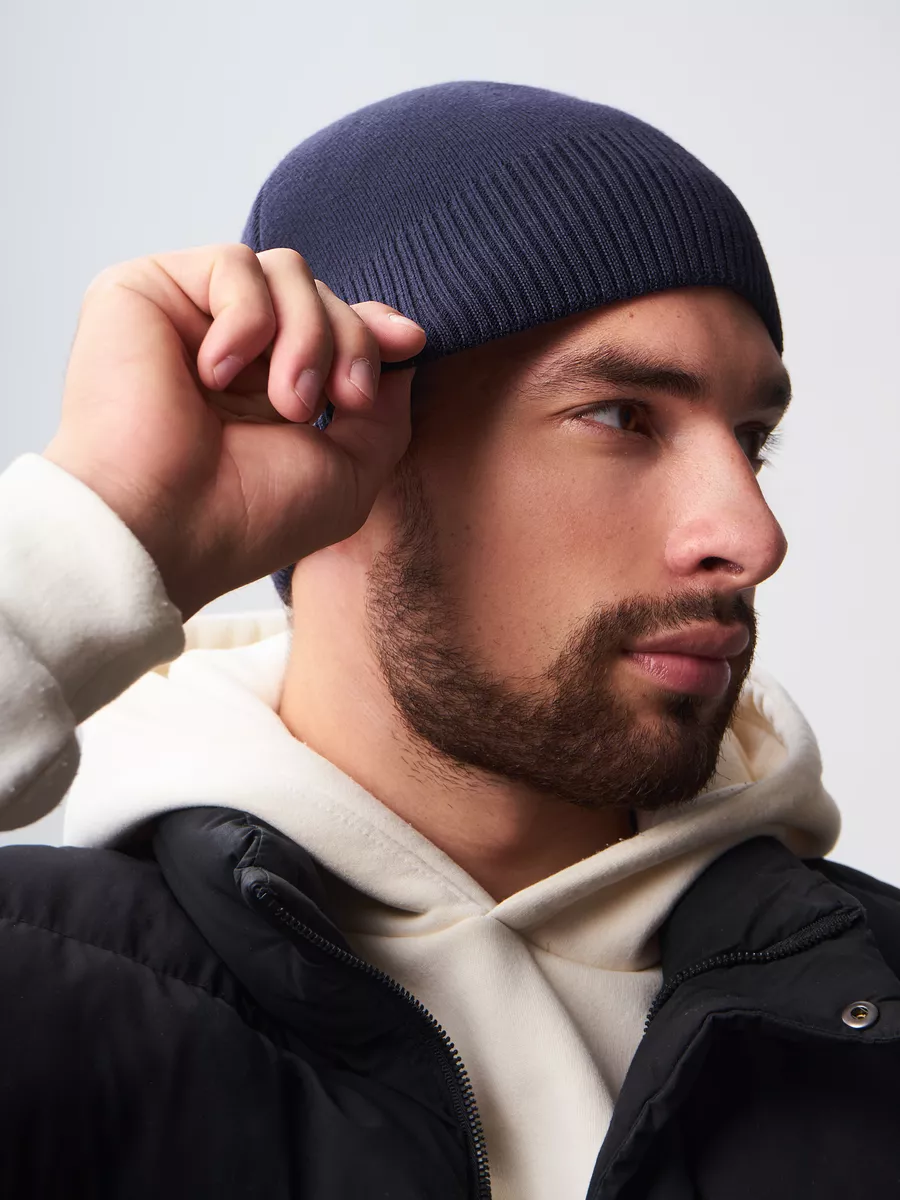 Шапка зимняя на флисе вязаная бини