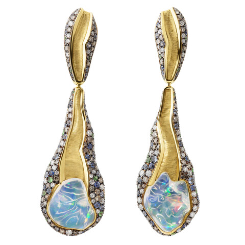 Серьги с Опалом, Цаворитами, Сапфирами и Бриллиантами, E0033-1/1