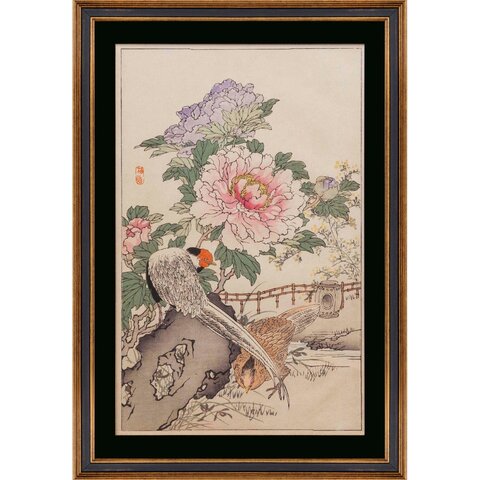 Постер 55х80 G&C Bairei Crane Peony rs3757ppbl-3752blg-3