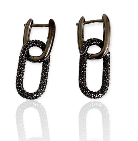 AE9016 -Серьги с овальными из серебра в черном родаже в минималистичном стиле