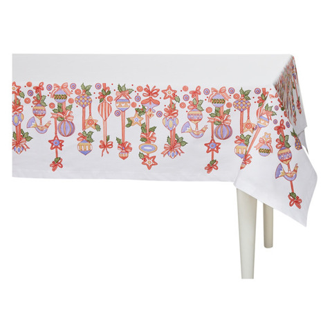 Скатерть прямоугольная 145х180см Mix&Match Home Новогодние игрушки белая без мережки