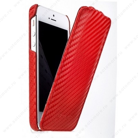 Чехол-флип Melkco для iPhone SE/ 5s/ 5 Leather Case Jacka Type (Carbon Fiber Pattern - Red)