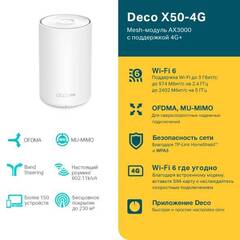 TP-Link Deco X50-4G - Маршрутизатор 4G+ AX3000 Whole Home Mesh Wi-Fi 6 Router, Build-In 300Mbps 4G+ LTE Advanced Modem