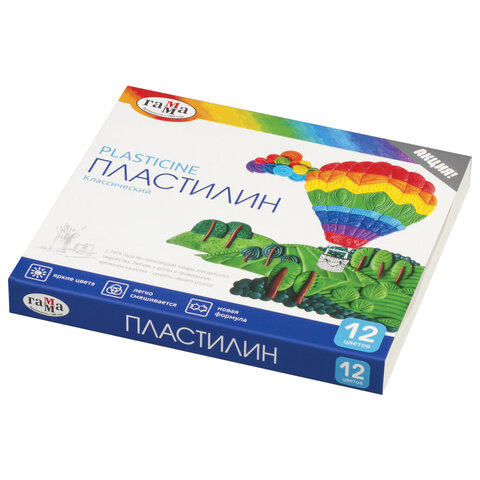 Пластилин 12 цв. 240 гр. (Гамма) Классический со стеком 281033