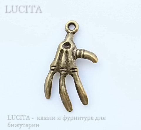 Подвеска "Рука скелета" (цвет - античная бронза) 32х19 мм ()
