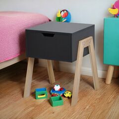 Тумба прикроватная Мунк в спальню и прихожую, с ножками из дуба, с ящиком, черный