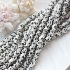 Бусина Шарик, керамика, белая с черной росписью, 10 мм, 1 шт, МК013