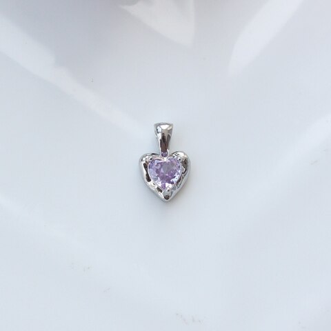 Подвеска Сердце со светло-сиреневым фианитом, 12*8 мм, родий, П302
