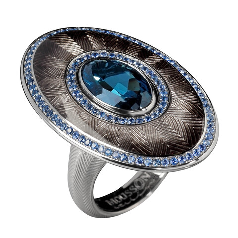 Кольцо с Топазом London и Сапфирами, Эмаль R0105-2/19