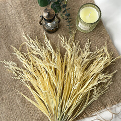Колосья пшеницы, искусственная зелень, цвет натуральный, букет 43 см, набор 3 букета.
