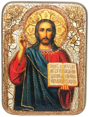 Инкрустированная икона Господа Иисуса Христа 29х21см на натуральном дереве в подарочной коробке