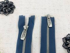 Молния металл Т5, L 80 см, 2 бегунка, синий/никель