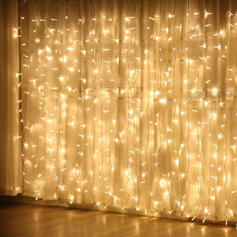 Светодиодная гирлянда, Занавес, 300 Led теплый белый, прозрачный провод с контроллером и коннектором, 8 режимов, IP20, 3*3 м (Ш*В)