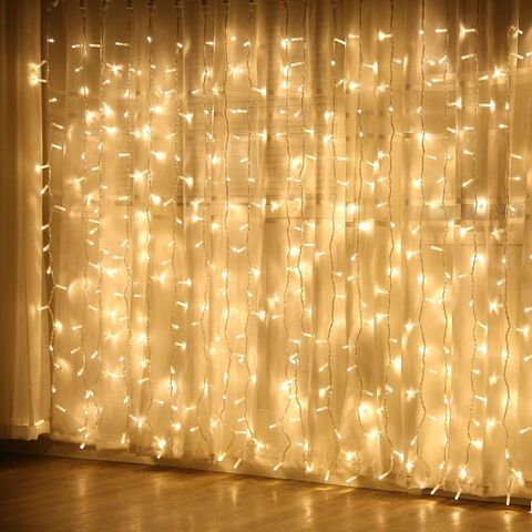 Светодиодная гирлянда, Занавес, 300 Led теплый белый, прозрачный провод с контроллером и коннектором, 8 режимов, IP20, 3*3 м (Ш*В)