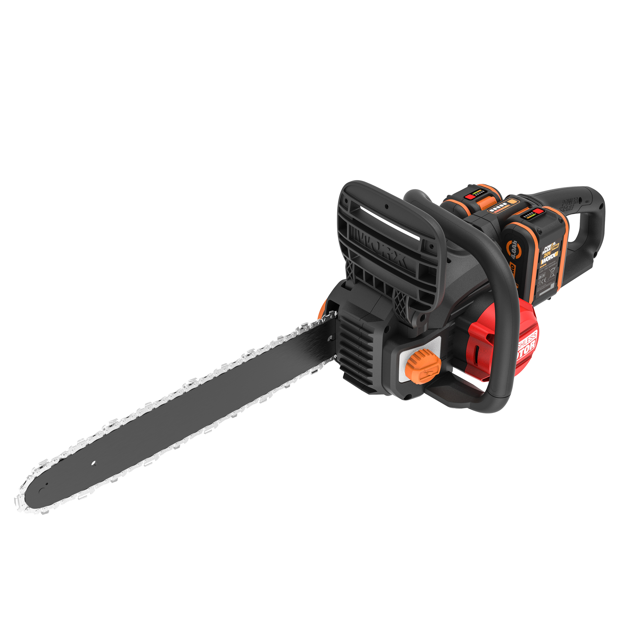 Цепная пила аккумуляторная WORX NITRO 40В 40cm бесщеточная, 4.0Ач х2, ЗУ 2Ах2, коробка