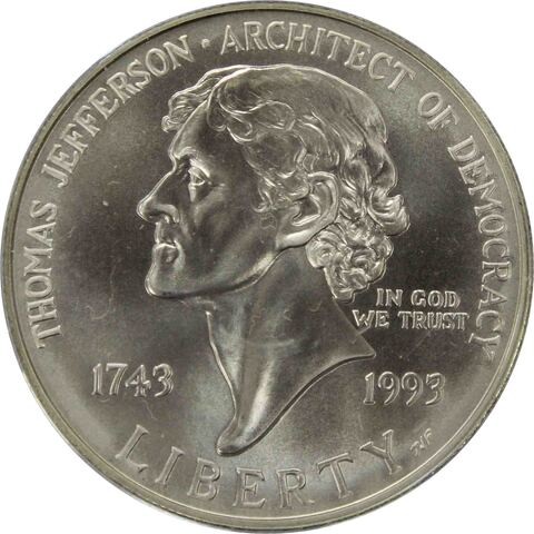 1 доллар. 250-летие со дня рождения Томаса Джефферсона (P) 1993 г. UNC