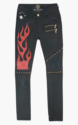 The Saints Sinphony | Джинсы мужские FLAMES BLACK WITH RED SG399 перед