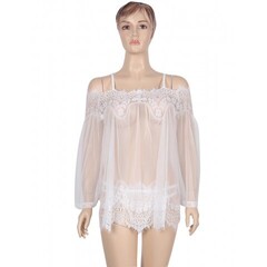 Прозрачная туника с цветочным принтом белая (размер XS-S)