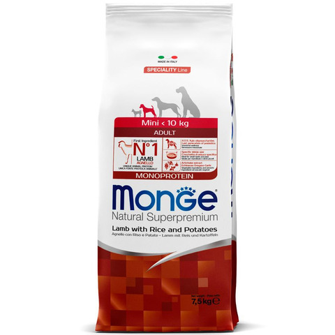 15 кг. MONGE Сухой корм для собак мелких пород с ягненком, рисом и картофелем Dog Speciality Adult Mini