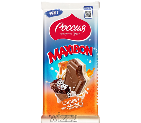 Шок.плитка Россия Щедрая Душа Максибон Сэндвич карамель мороженое 198гр