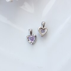 Подвеска Сердце со светло-сиреневым фианитом, 12*8 мм, родий, П302