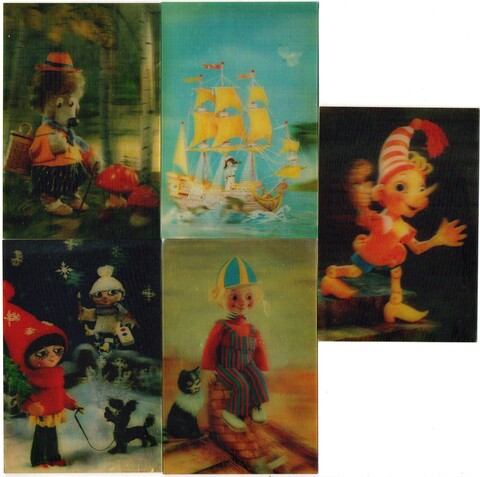 № 69 Набор из 5 переливных (стерео) Календариков . Мультфильмы СССР 1988, 1989 гг.