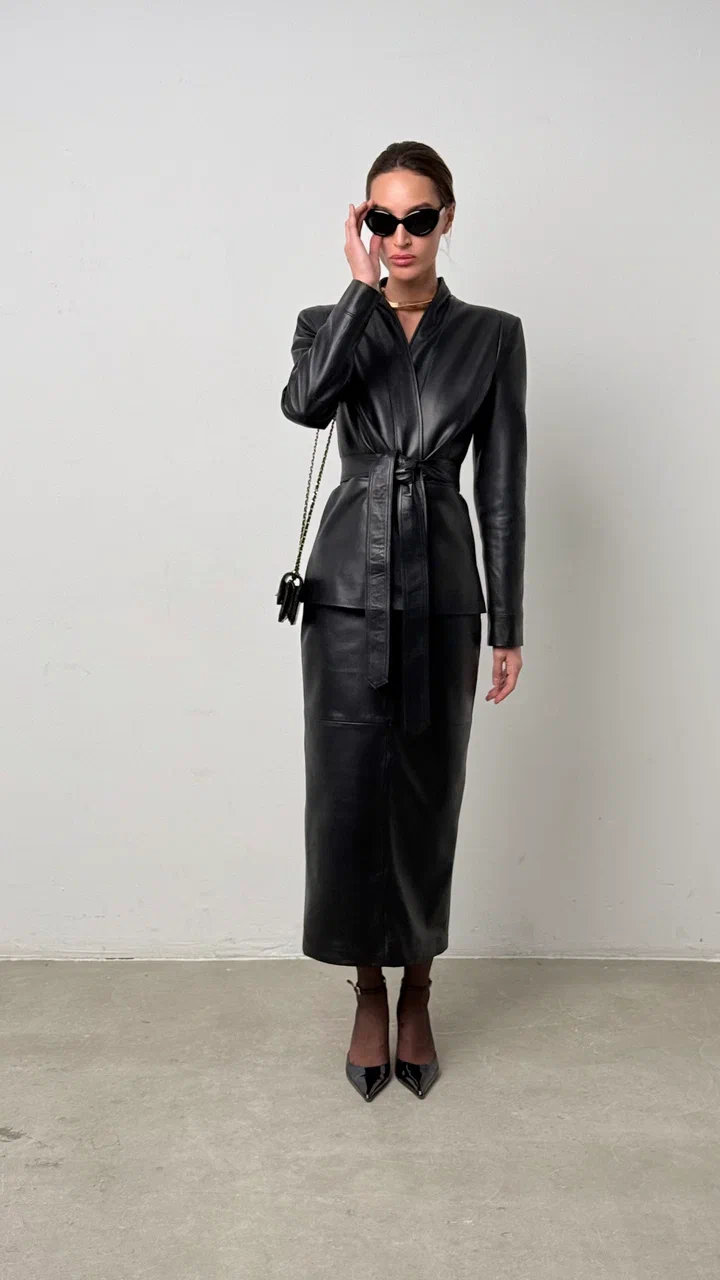 Жакет кожаный кимоно