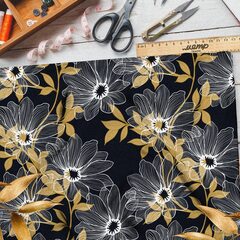 Ткань атлас прозрачные цветы в золотом
