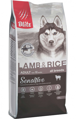 Blitz Sensitive Lamb & Rice собаки всех пород, сухой, ягненок рис (12 кг)