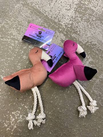 Игрушка Mr.Kranch для собак мелких и средних пород Фламинго с канатом и пищалкой 24х135х6см