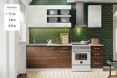 Кухня Техно-2 1,7м (490) (Белый матовый/Дерево, Белый (Антарес))