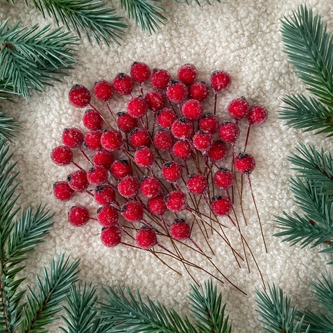 Ягоды сахарные декоративные, темно-красные, на проволоке, набор 50 шт.