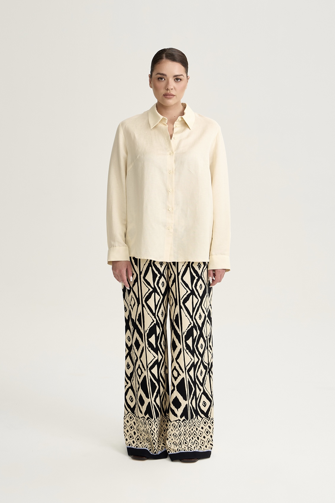 Рубашка с длинным рукавом изо льна, сливочный