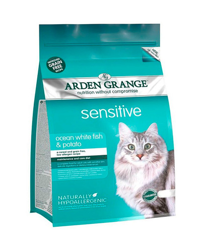 Arden Grange Adult Sensitive корм беззерновой для кошек с Океанической белой рыбой и картофелем 2 кг