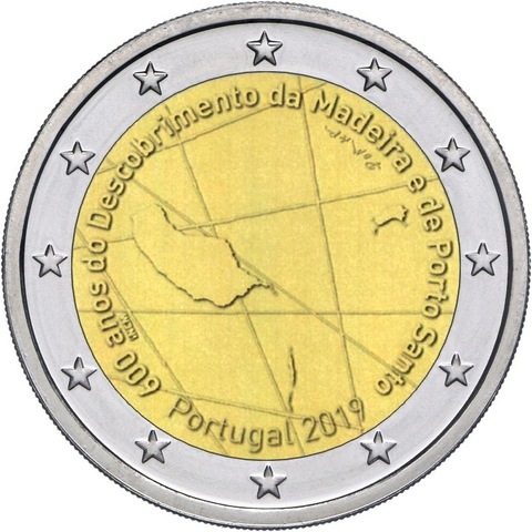 2 евро. 600 лет открытию острова Мадейра. Португалия. 2019 год