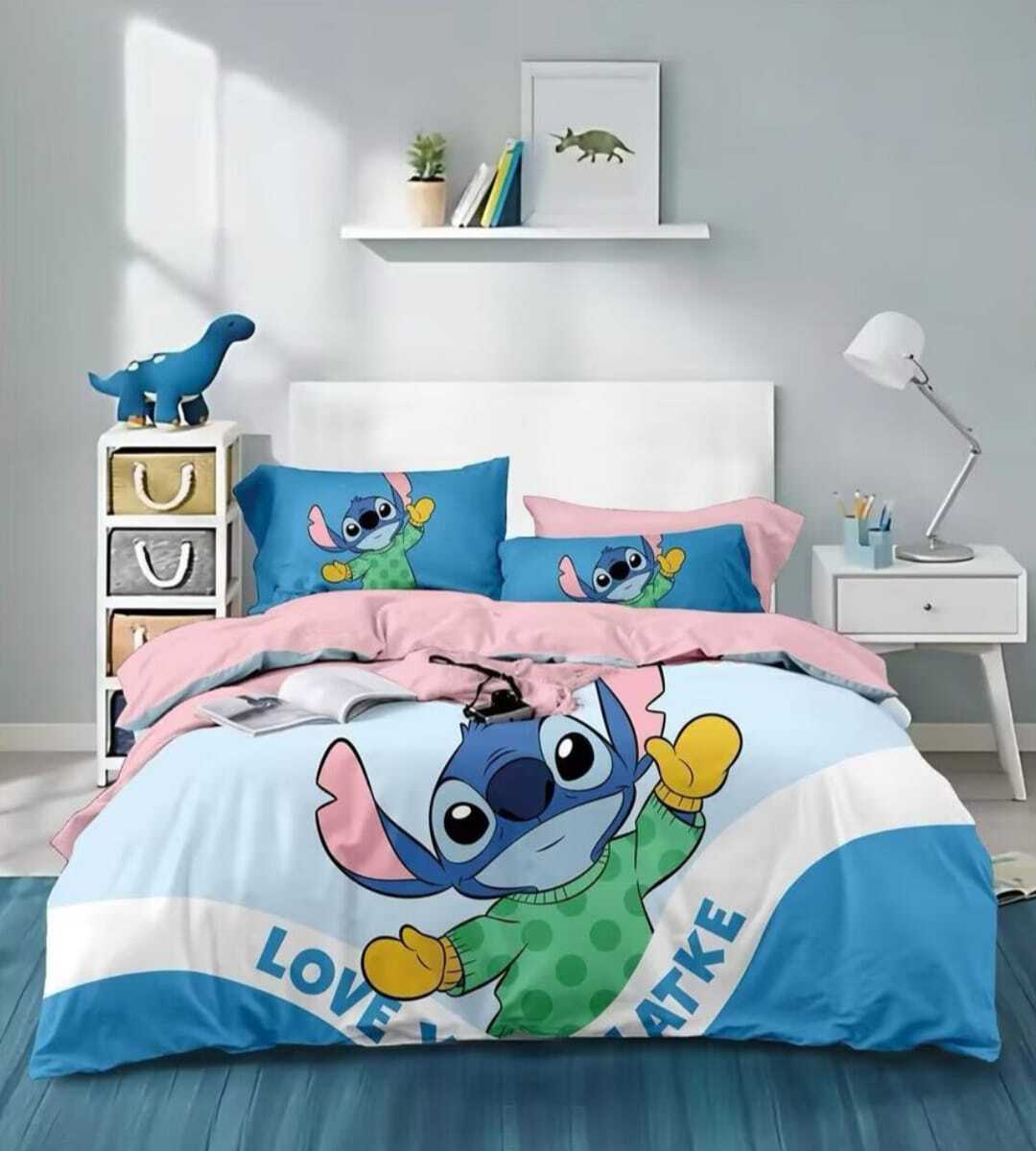 Постельное белье Полуторка Сатин Стич в зеленой кофте