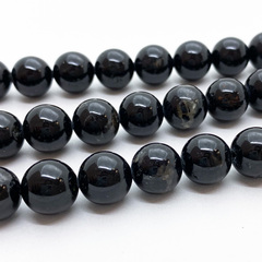 Шерл бусины (черный турмалин), диаметр 10-10,2 мм, цена за 9 шт (1/4 нити)