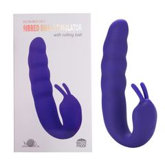 Фиолетовый вибратор Ribbed Dual Stimulator with Rolling Ball - 17 см. - 