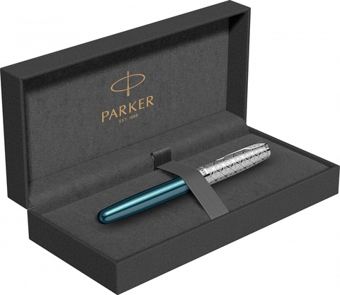 Ручка перьевая Parker Sonnet Premium 2021, F537, Metal & Blue Lacquer CT (2119743)