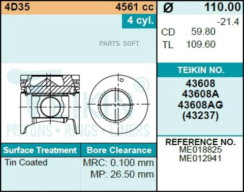 Поршень двигателя TEIKIN 43608AG STD (4шт/упак)