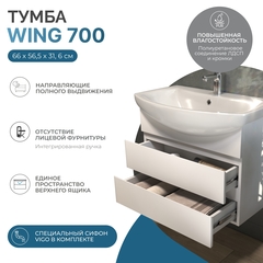 Тумба под раковину Wing 700-0-2 (Балтика) навесная белый