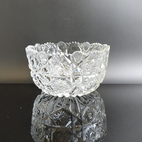 Ваза салатник хрустальный, алмазная грань, геометрический орнамент, винтаж СССР 1970-1990 гг