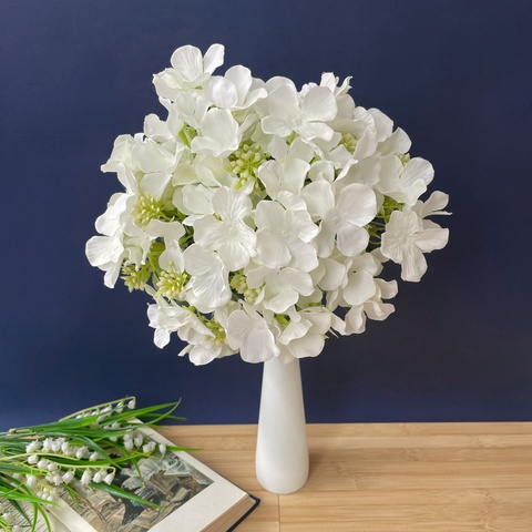 Гортензия искусственная, букет 7 веток - 7 голов, цвет белый, 37 см, набор 2 букета