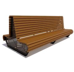 Двухсторонняя скамейка стальная "Кисловодск" лиственница 2,0м, без подлокотников, тик