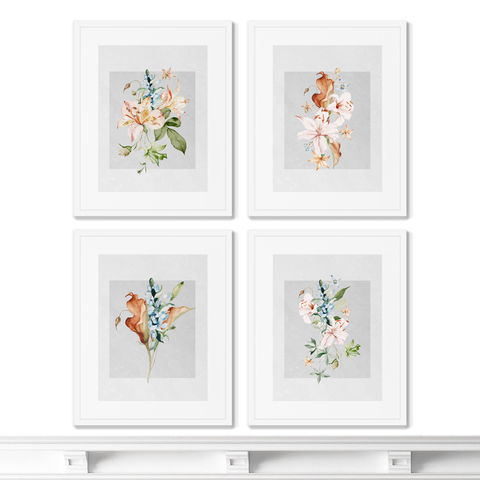 Opia Designs - Набор из 4-х репродукций картин в раме Floral set in pale shades, No9, 2021г.