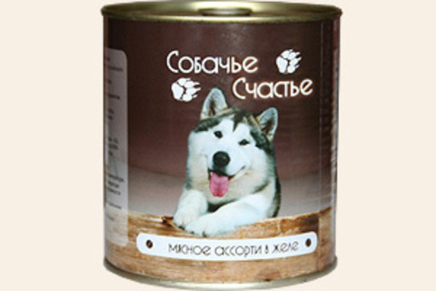 Собачье счастье Мясное ассорти в желе, 750г (упаковка 12 банок)