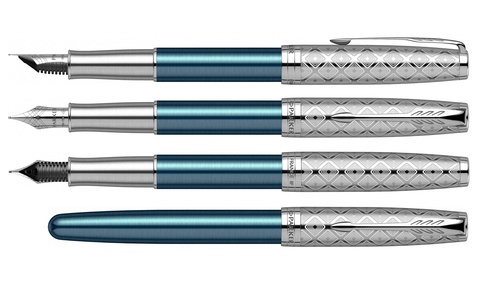 Ручка перьевая Parker Sonnet Premium 2021, F537, Metal & Blue Lacquer CT (2119743)