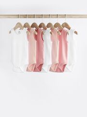 Боди без рукавов для малышей Next 376-658, 7 шт., Белый, Розовый