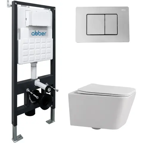 Abber Rechteck AC1201-AC0105-AC0120MW Комплект подвесной унитаз белый с инсталляцией AC0105 и кнопкой AC0120MW белая матовая