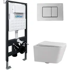 Abber Rechteck AC1201-AC0105-AC0120MW Комплект подвесной унитаз белый с инсталляцией AC0105 и кнопкой AC0120MW белая матовая фото